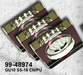 ZESTAW TRZECH OPRAW SS-16 CH/PU 3X3W GU10 LED Z ŻARÓWKĄ LED CHROM OPR. STROP. STAŁA KWADRATOWA SZKŁO FIOLETOWE