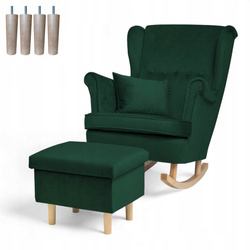 Uszak Bujany Zielony + Poduszka + Nogi+ Podnóżek Otwierany