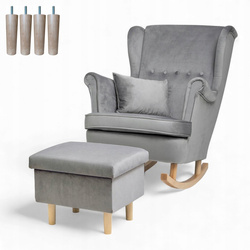 Uszak Bujany Szary + Poduszka + Nogi+ Podnóżek Otwierany