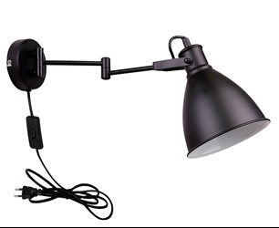 Espera lampa kinkiet 1x40w e27 czarny z przewodem przył. z wtyczką i włącznikiem