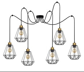 Primo p lampa wisząca czarny+złoty 6x60w e27 klosz czarny