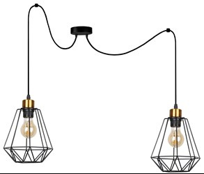 Primo p lampa wisząca czarny+złoty 2x60w e27 klosz czarny