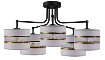 Andy lampa wisząca czarny 5x40w e27 abażur szary+złoty