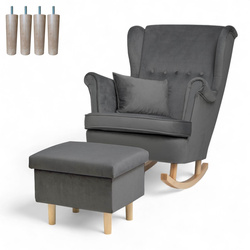 Uszak Bujany Ciemny Szary + Poduszka + Nogi+ Podnóżek Otwierany