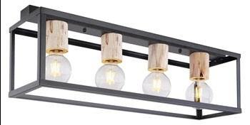 RETRO LAMPA SUFITOWA CZARNY 4X40W E27 KLOSZ CZARNY