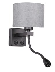 POLO KINKIET 1X40W E27 + 2W LED CZARNY ABAŻ. OKRĄGŁY SZARY