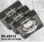 ZESTAW TRZECH OPRAW  SS-16 CH/BK 3X3W GU10 LED Z ŻARÓWKĄ  LED  CHROM OPR. STROP. STAŁA KWADRATOWA SZKŁO CZARNE